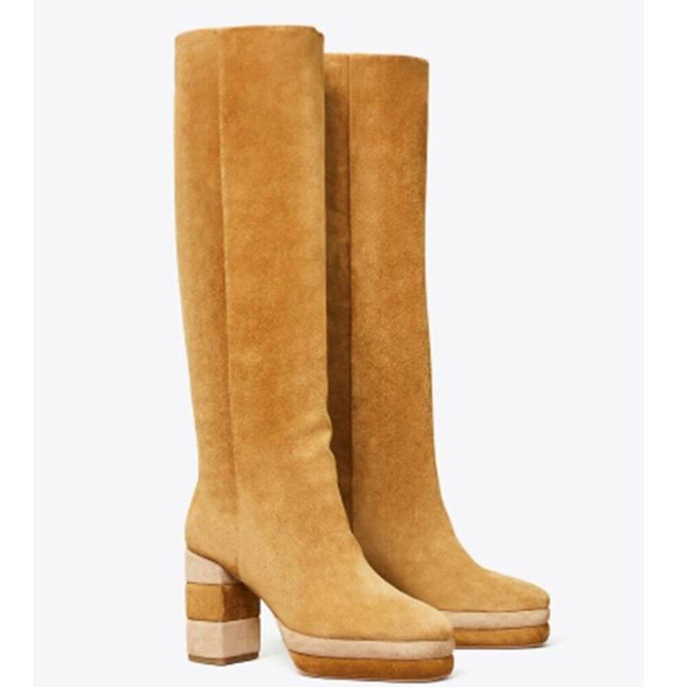 Tory Burch  Women's Vintage Style Soft Suede Platform Knee Boot Heels Shoes S8